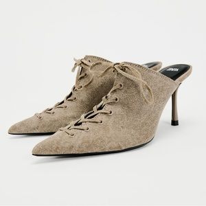 ZARA HIGH HEELED LACE UP MULES